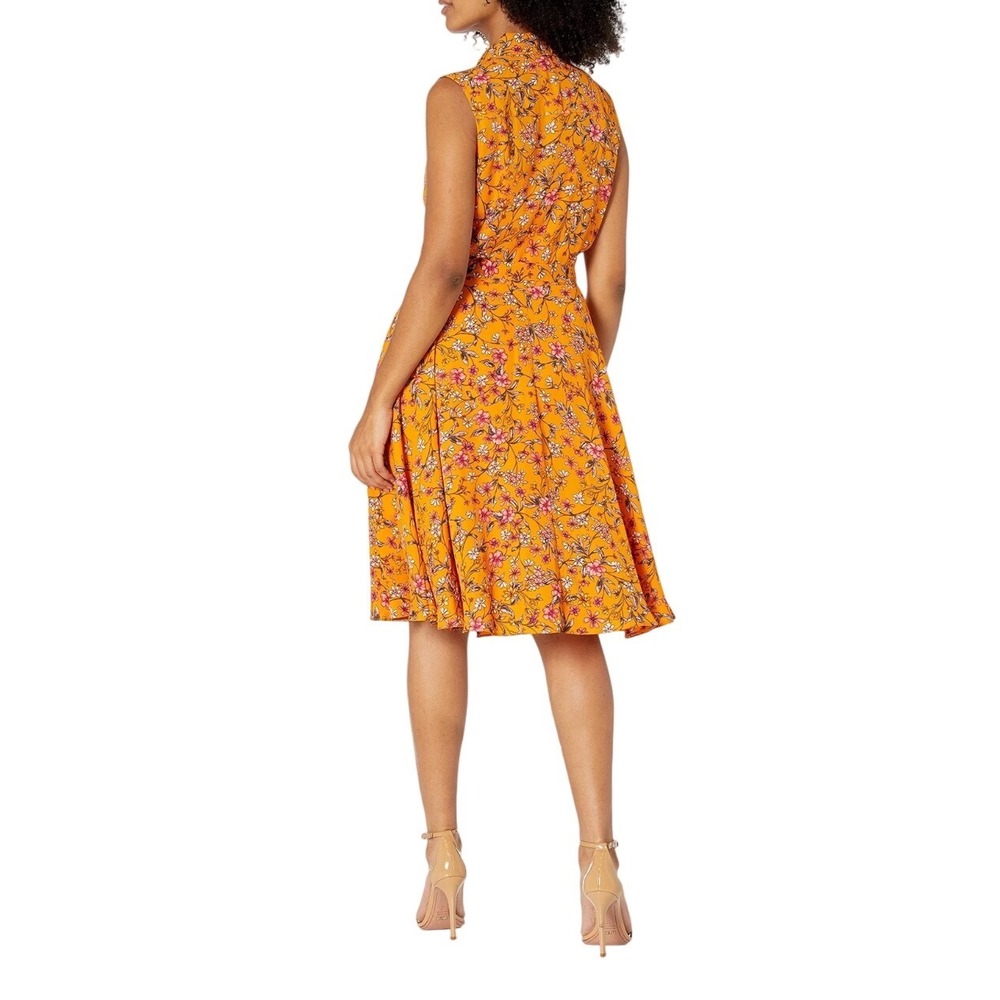 Nanette Nanette Lepore Floral Midi‎ Dress 6 Mustard Yellow Pleated Fit Flare - Picture 3 of 16